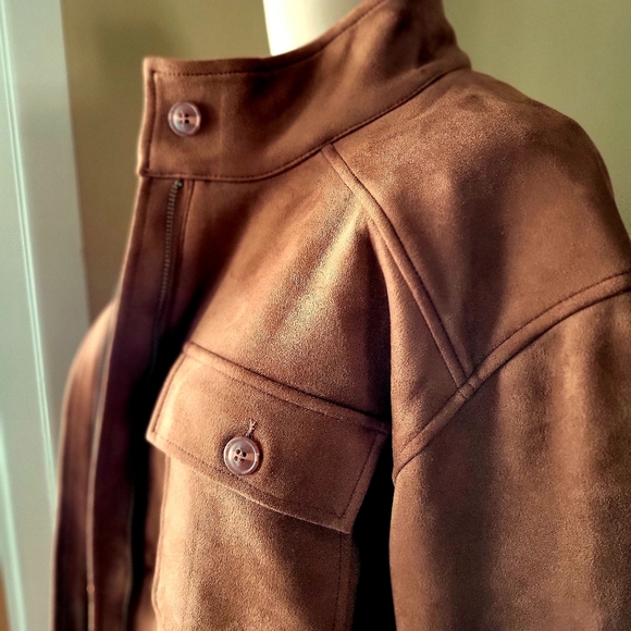 Liverpool Los Angeles XL Faux Suede Utility Shacket Penny Brown Jacket - Picture 2 of 9